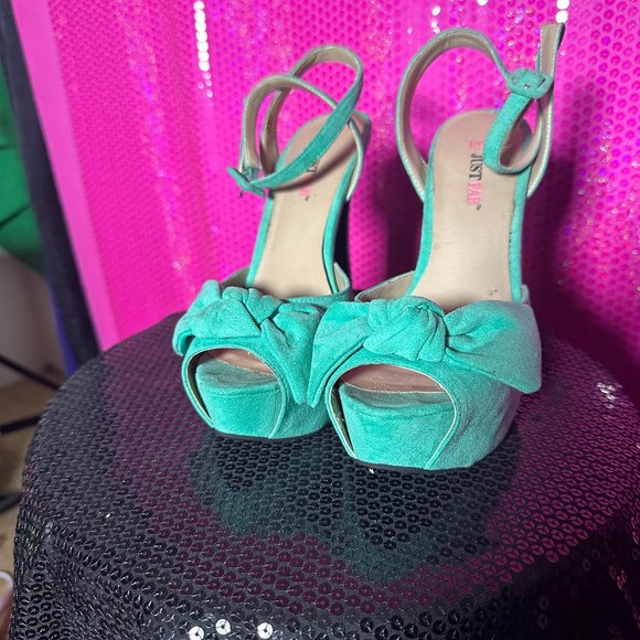 Turquoise Strappy Platform Heels - Picture 2 of 2